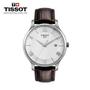 Tissot T Classic Tradition Silver Dial Brown Leather Strap Watch For Men